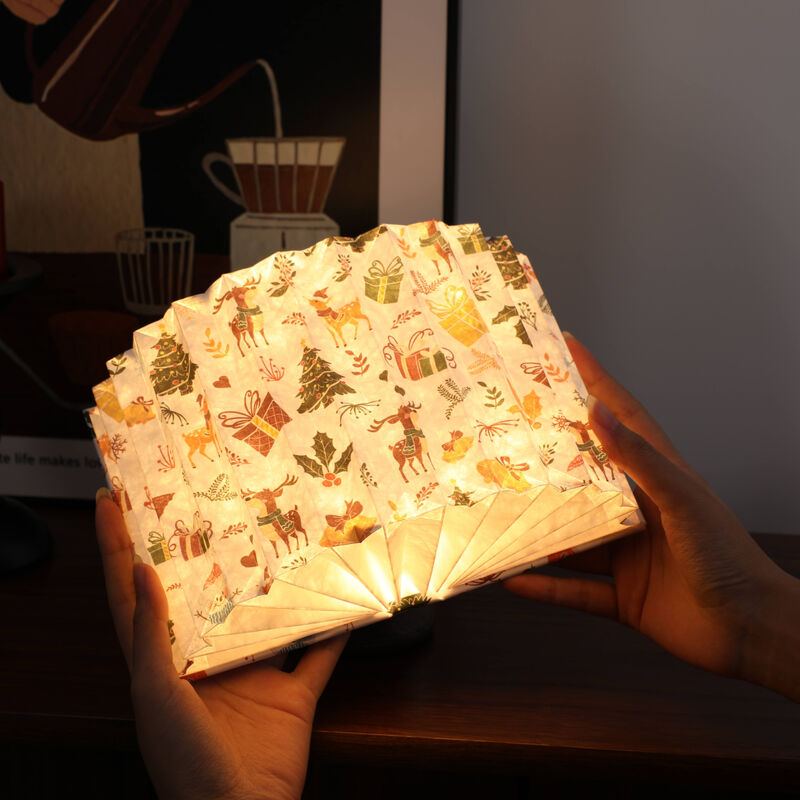Lampada da lettura a forma di libro in carta di legno con decorazioni natalizie, ricarica USB