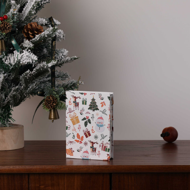 Lampada da lettura a forma di libro in carta di legno con decorazioni natalizie, ricarica USB