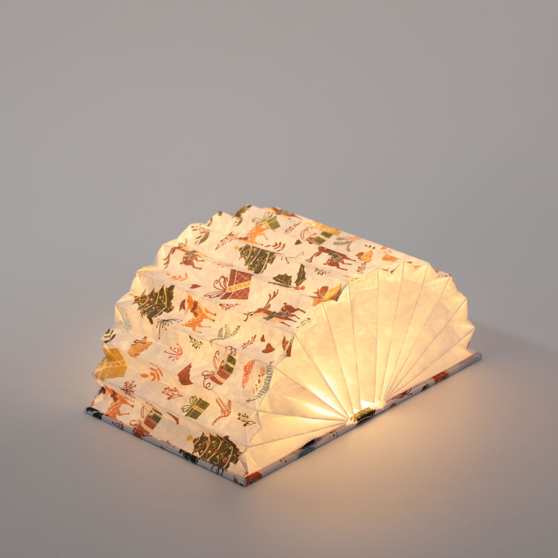 Lampada da lettura a forma di libro in carta di legno con decorazioni natalizie, ricarica USB