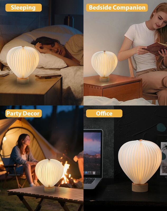 RGB LED ricaricabile senza fili pallone d'aria calda lampada di carta Origami Luce notturna da scrivania