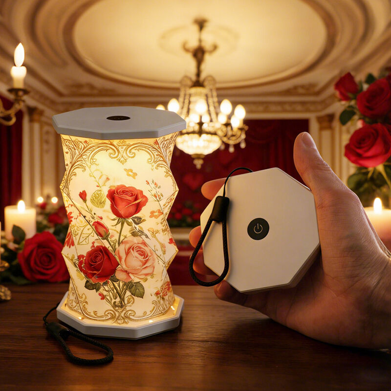 Lampada portatile in carta pieghettata luminosa e rotante a LED, pieghevole, ecologica, a batteria, personalizzabile