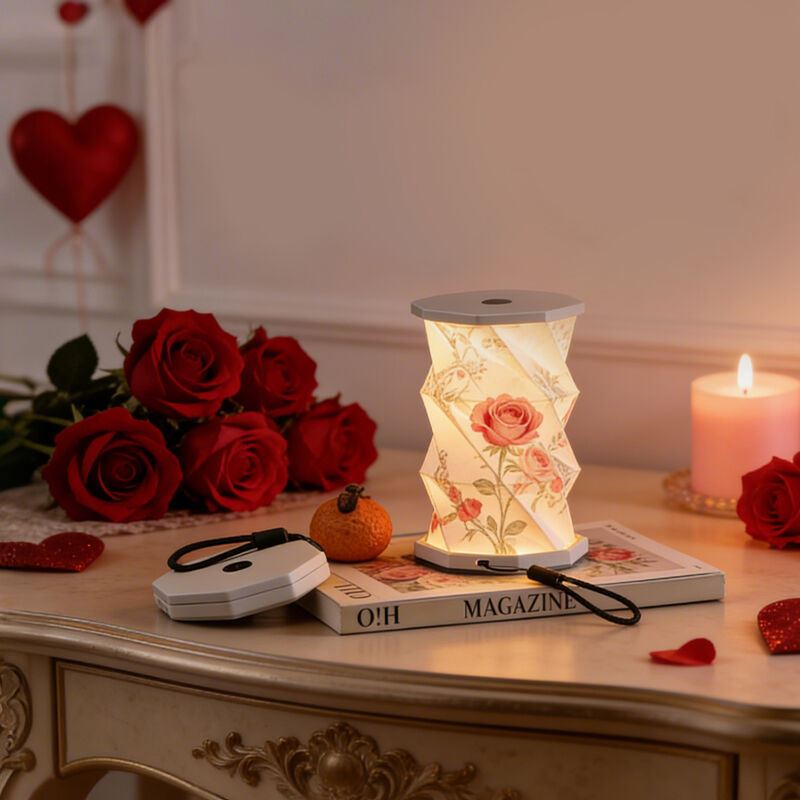 Lampada portatile in carta pieghettata luminosa e rotante a LED, pieghevole, ecologica, a batteria, personalizzabile