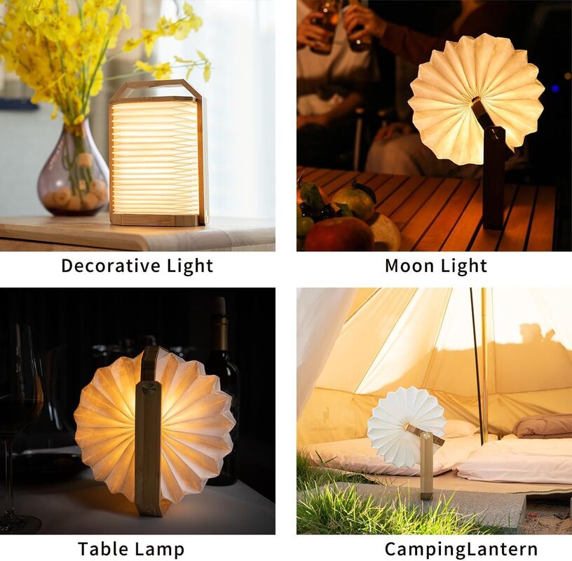 Lampada da lettura a fisarmonica a LED portatile in legno Ginkgo 4100K ecologica