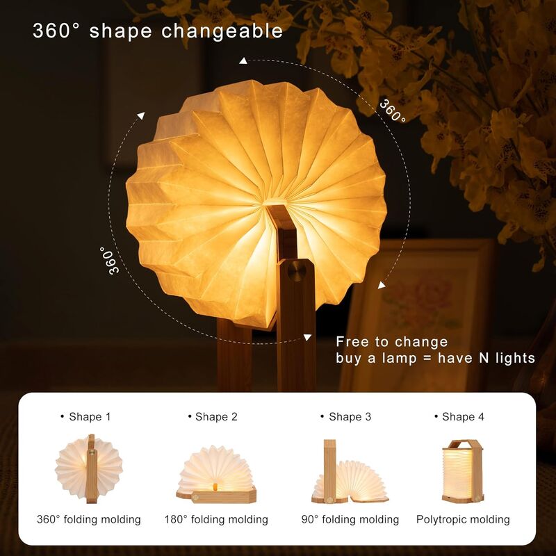 Lampada da lettura a fisarmonica a LED portatile in legno Ginkgo 4100K ecologica