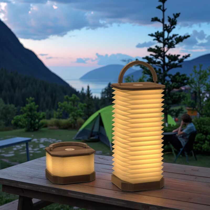 Luce a fisarmonica da campeggio verticale pieghevole in legno per lettura personalizzata