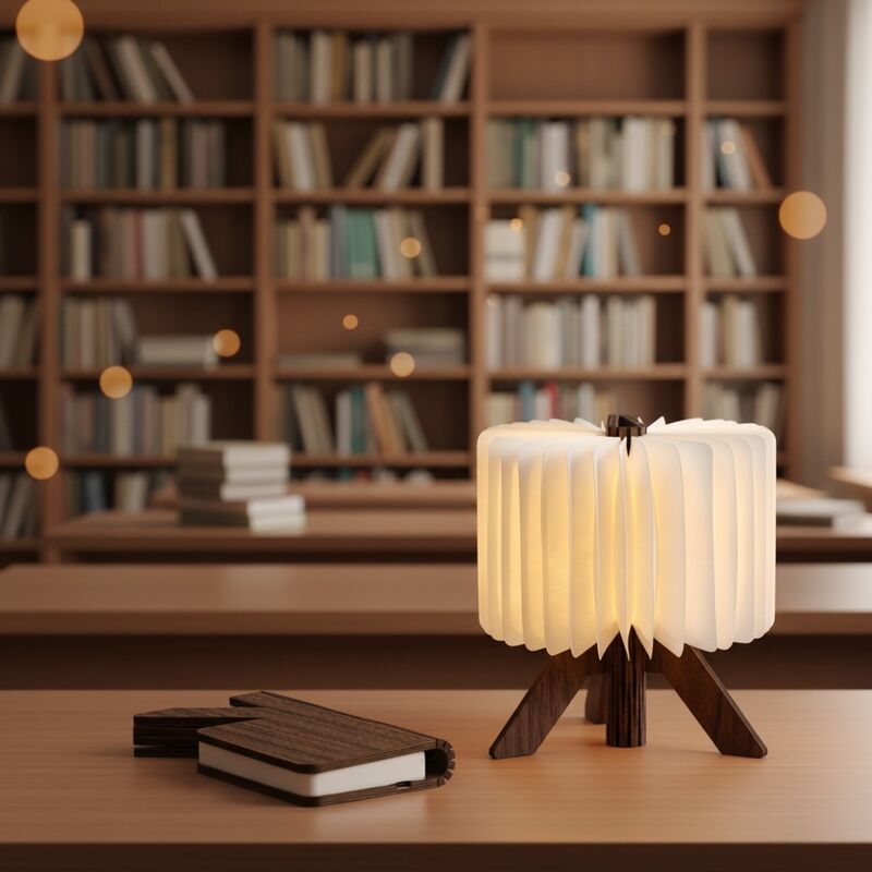 Lampada da tavolo moderna in carta origami fatta a mano curva, luce notturna a LED per ufficio