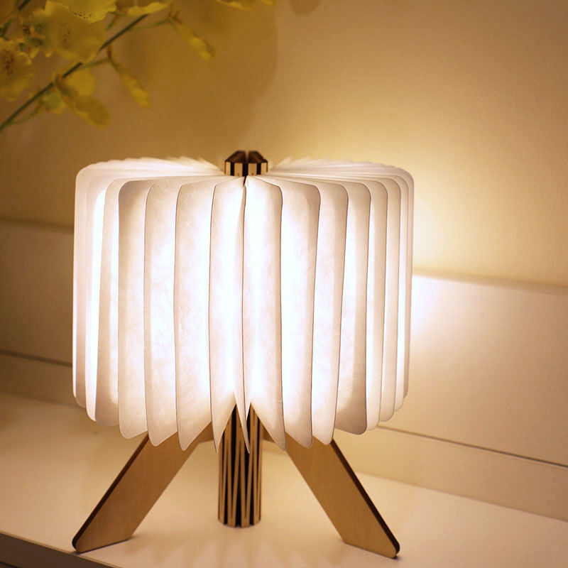 Lampada da letto a LED Origami Lampada di carta piegata Lampade da letto per libri di legno
