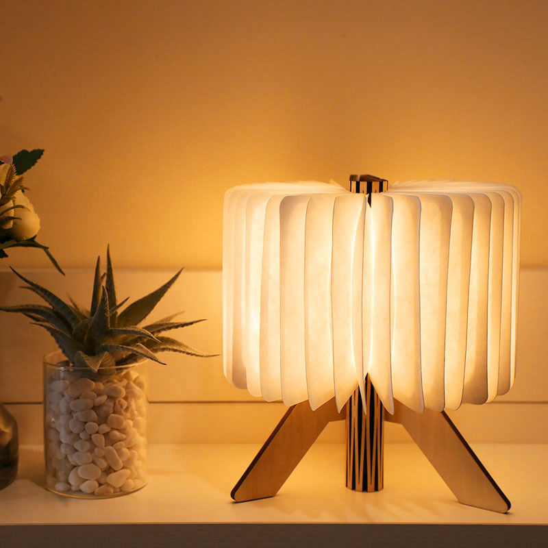 Lampada da letto a LED Origami Lampada di carta piegata Lampade da letto per libri di legno