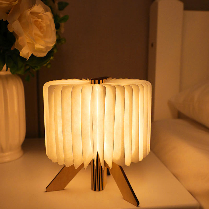 Lampada da letto a LED Origami Lampada di carta piegata Lampade da letto per libri di legno