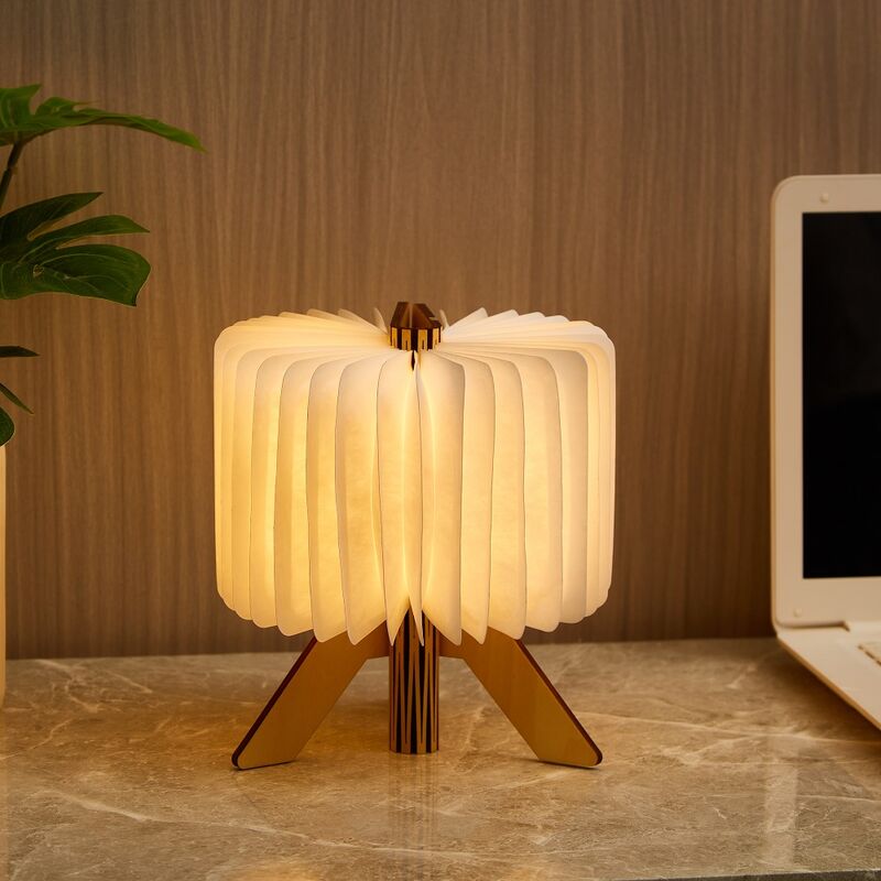 Lampada da letto a LED Origami Lampada di carta piegata Lampade da letto per libri di legno